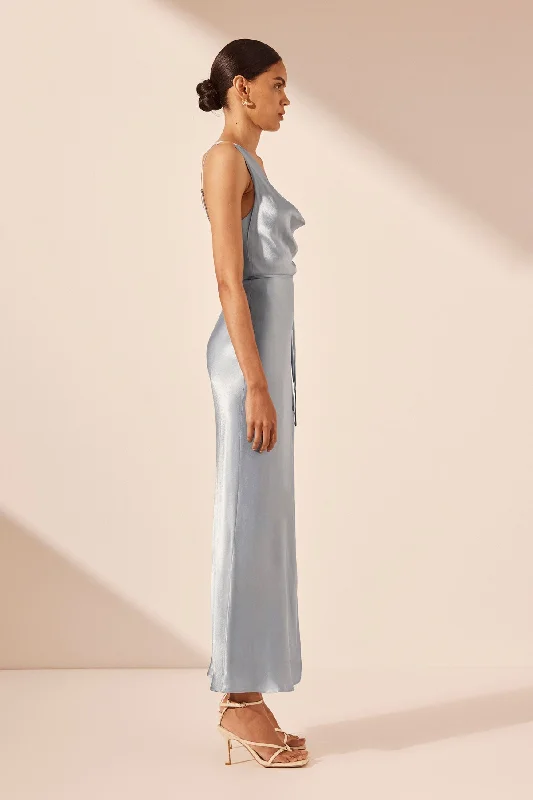 LA LUNE DRAPED SIDE SPLIT MIDI DRESS - POWDER BLUE