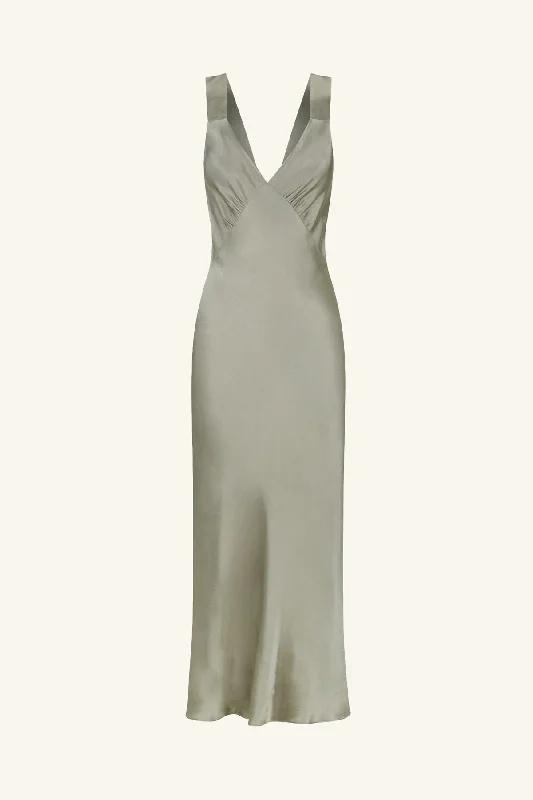 LA LUNE PLUNGED MIDI DRESS - SAGE