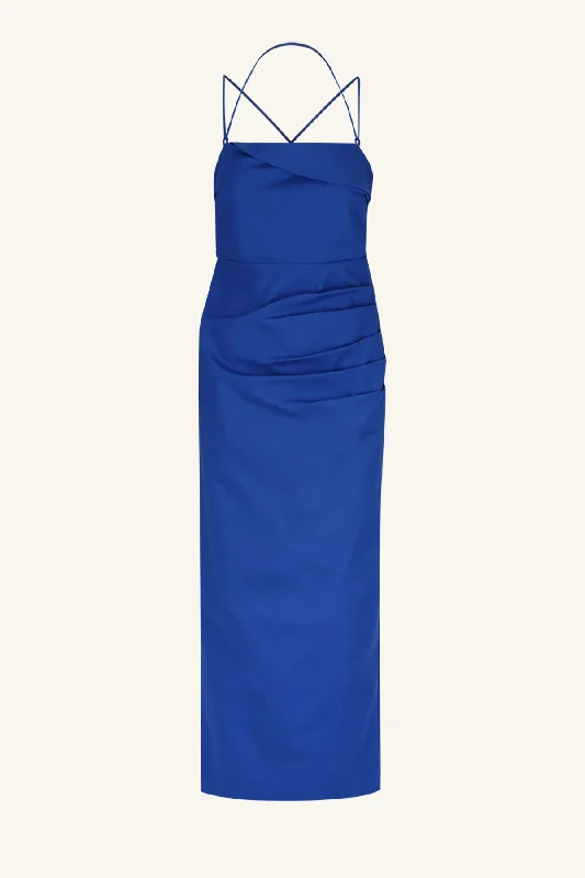 LANI DRAPED CROSS BACK MIDI DRESS - AZURE