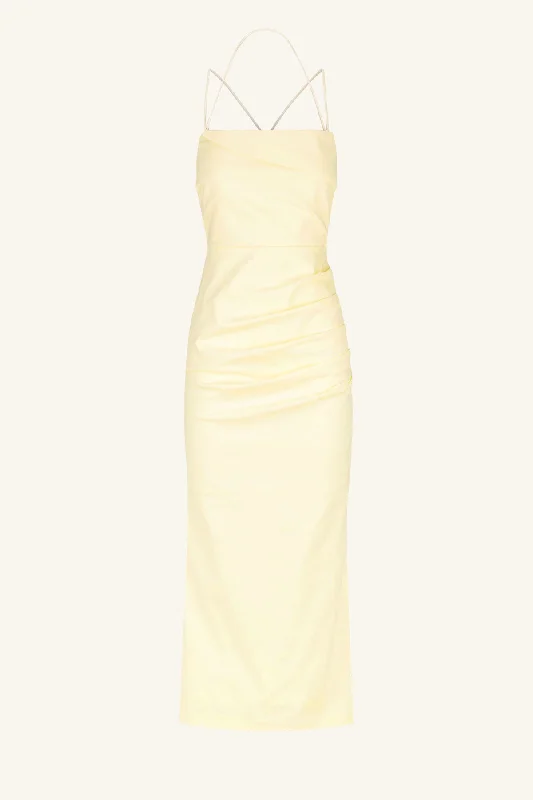 LANI DRAPED CROSS BACK MIDI DRESS - VANILLA