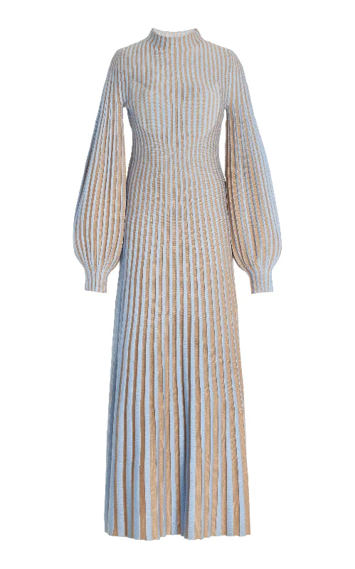 Lee Knit Dress in Light Blue & Camel Cashmere Silk