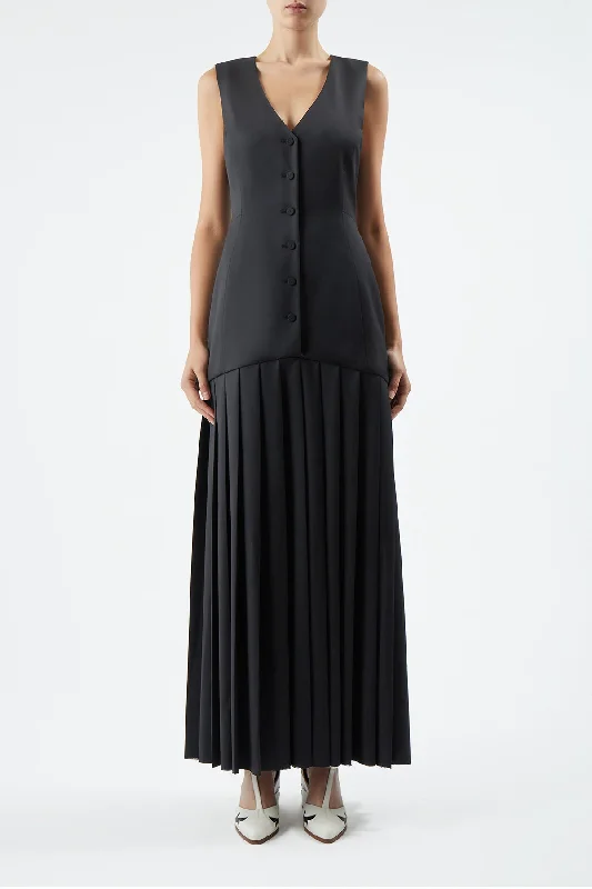 Leone Vest Dress in Black Virgin Wool