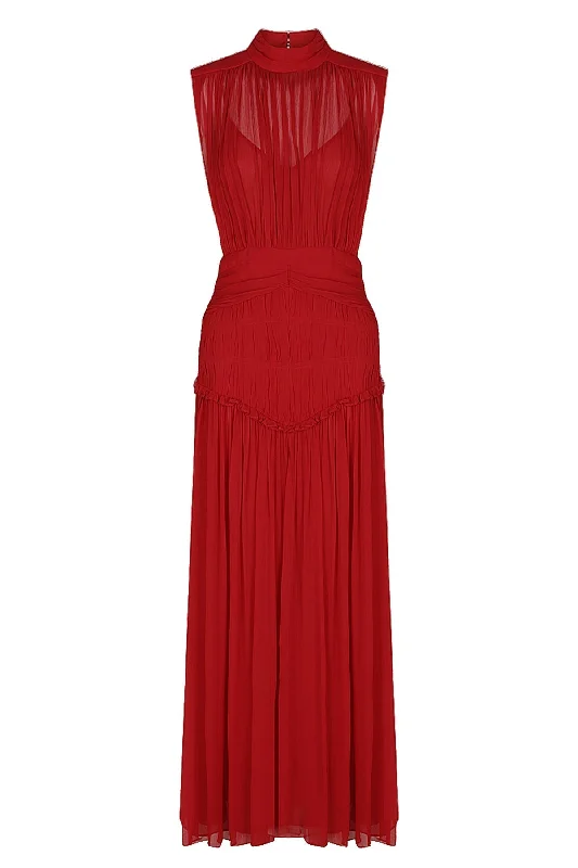 LÈONIE HIGH NECK MIDI DRESS - SCARLETT