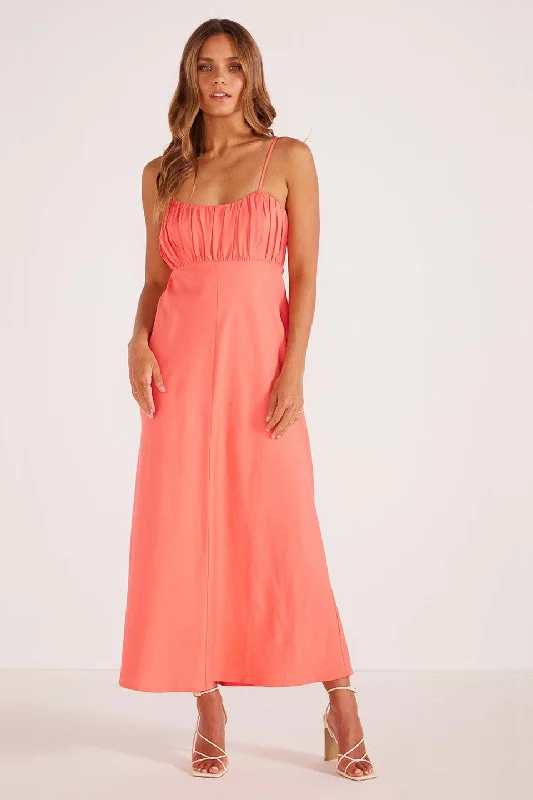 Lila Bright Pink Ruched Slip Midi Dress