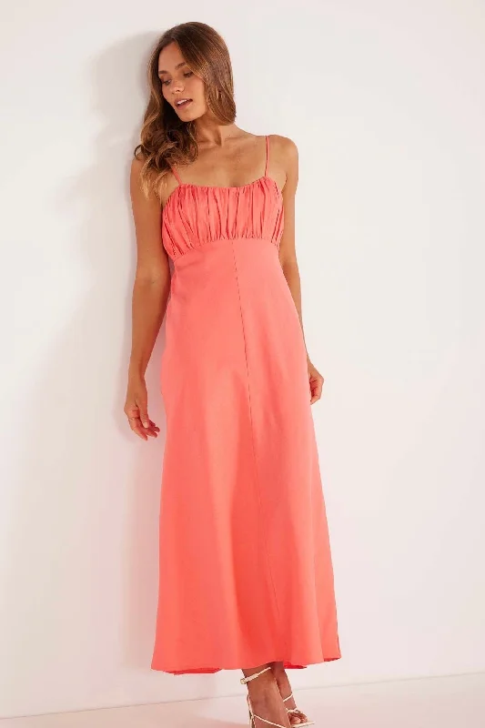 Lila Bright Pink Ruched Slip Midi Dress