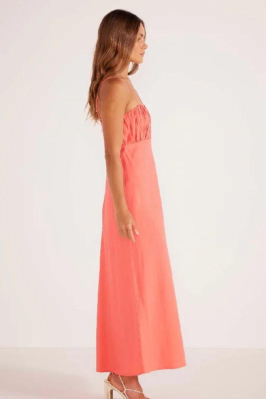 Lila Bright Pink Ruched Slip Midi Dress