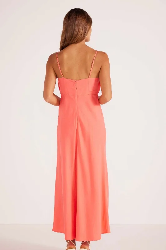 Lila Bright Pink Ruched Slip Midi Dress