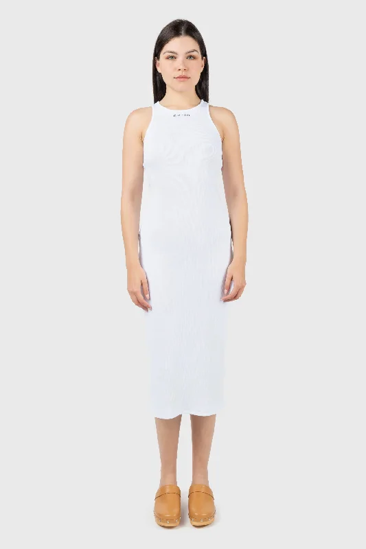 Logo Ribbed Scoop Neck Vest Midi Dress