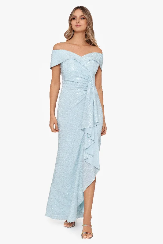 Long Off The Shoulder Ruffle Ruched Dress