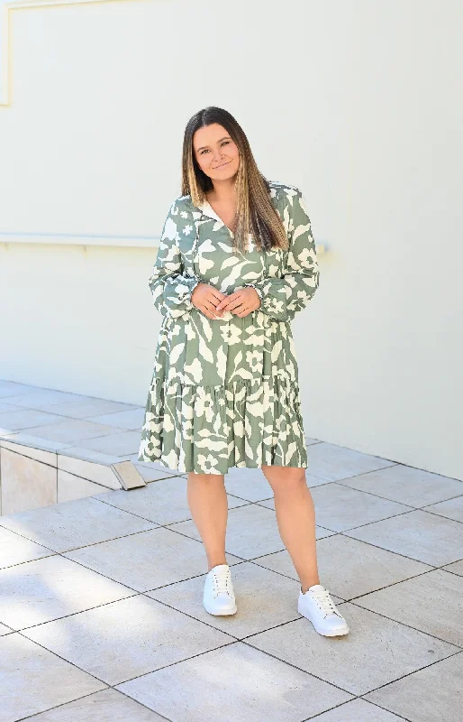 Lottie Dress -Green bloom print