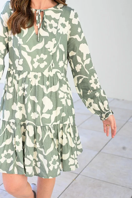 Lottie Dress -Green bloom print