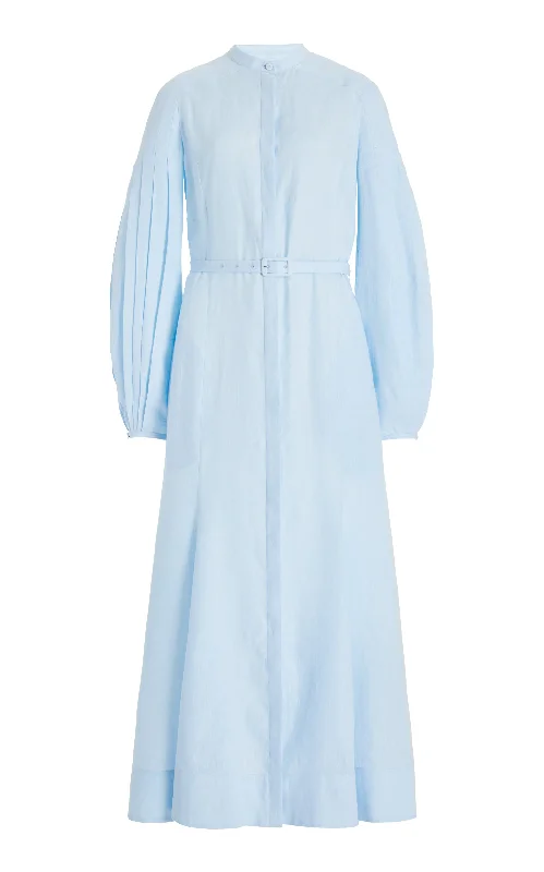 Lydia Dress with Slip in Light Blue Aloe Linen