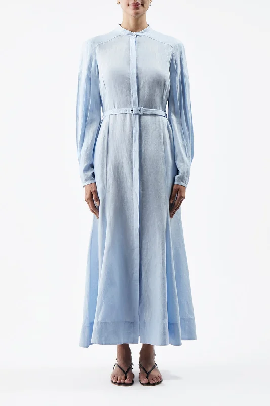 Lydia Dress with Slip in Light Blue Aloe Linen