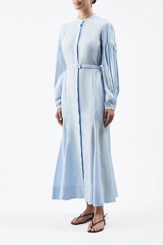 Lydia Dress with Slip in Light Blue Aloe Linen