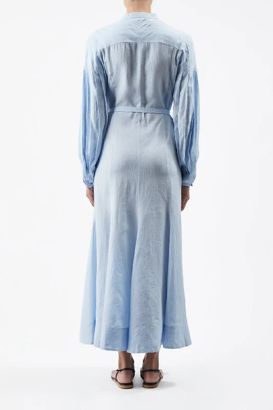 Lydia Dress with Slip in Light Blue Aloe Linen