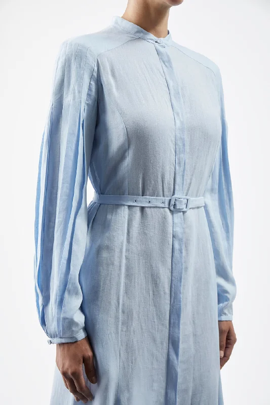 Lydia Dress with Slip in Light Blue Aloe Linen