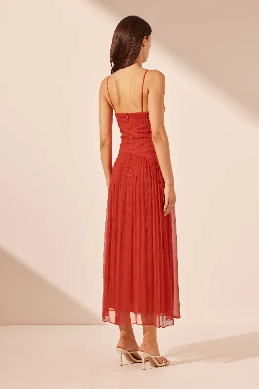 MARGOT RUCHED BODICE MIDI DRESS - SAILOR RED