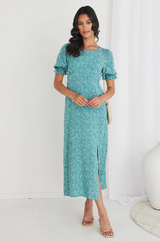 Mariella Green Ditsy SS Slim Fit Midi Dress