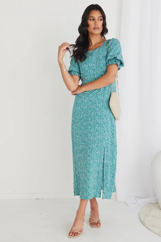 Mariella Green Ditsy SS Slim Fit Midi Dress