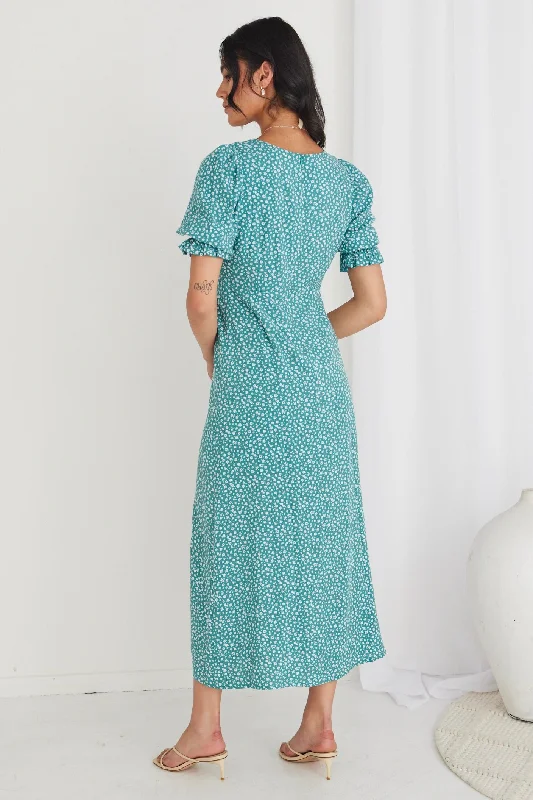 Mariella Green Ditsy SS Slim Fit Midi Dress