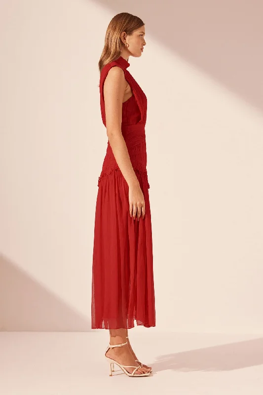 MARQUIS HIGH NECK MIDI DRESS - ROMA RED