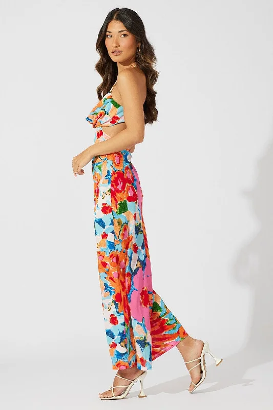 Multi Abstract Maxi Dress Abstract Floral Strappy Cut Out