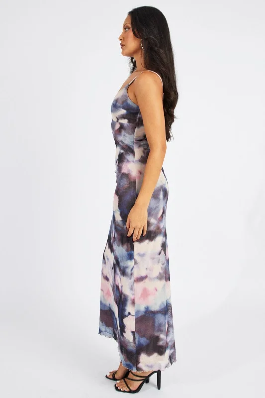 Multi Abstract Maxi Dress Sleeveless Bodycon Mess