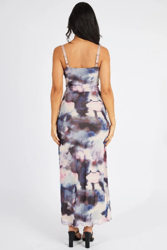 Multi Abstract Maxi Dress Sleeveless Bodycon Mess