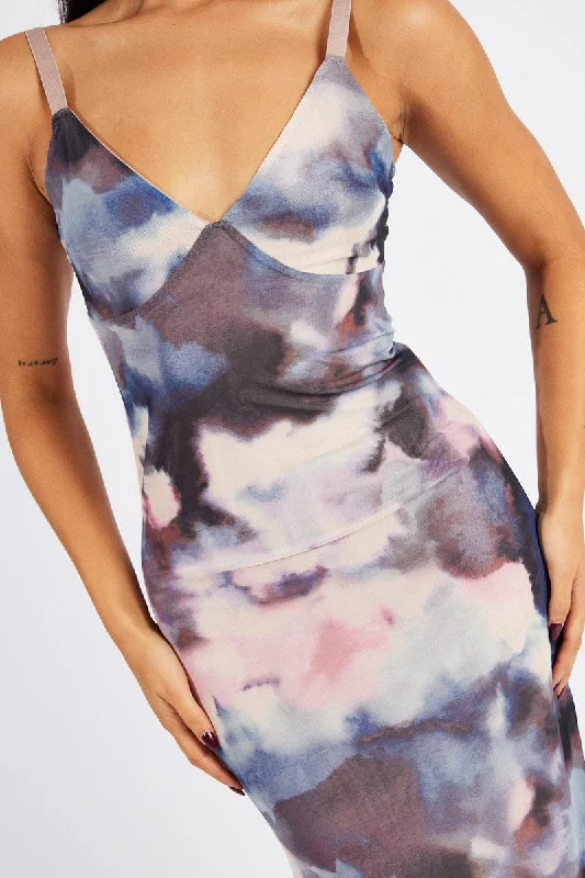 Multi Abstract Maxi Dress Sleeveless Bodycon Mess