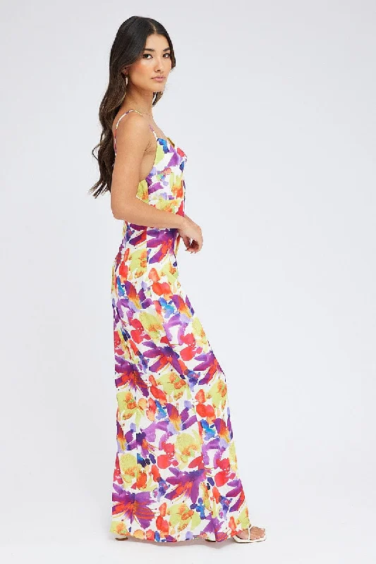 Multi Floral Maxi Dress Slip Cami Watercolour Print