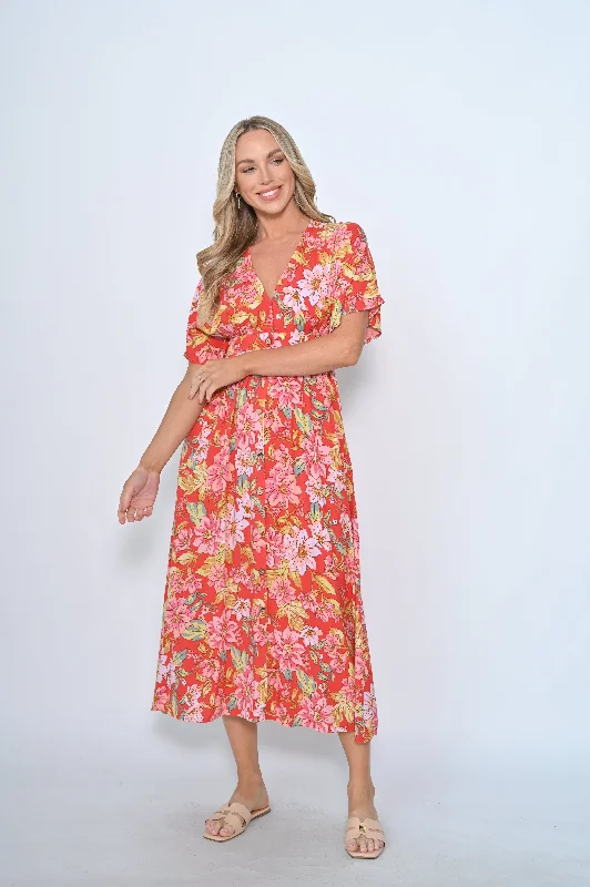 New U Collection Lainey Midi Dress Red Floral