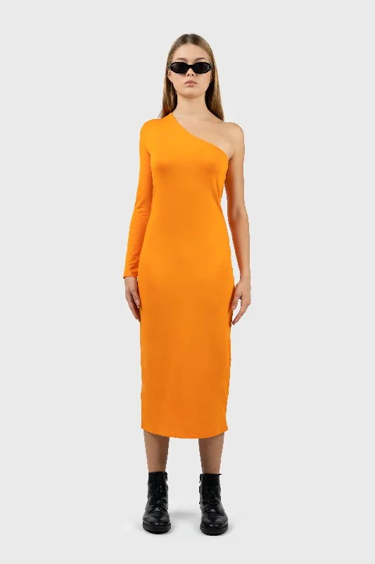 Asymmetric Long Sleeve Midi Dress