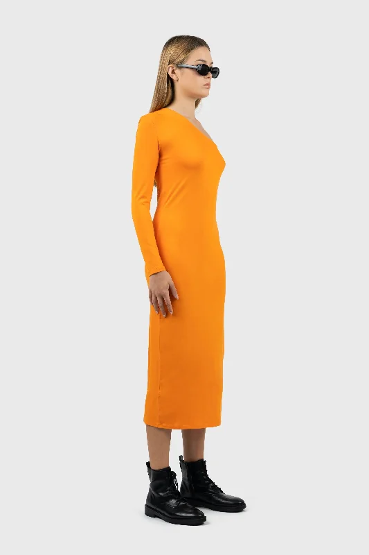 Asymmetric Long Sleeve Midi Dress