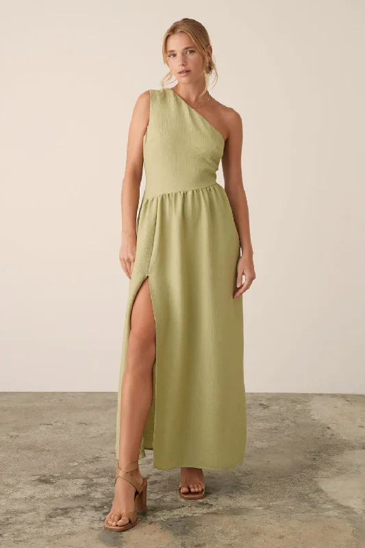 Palazzo Pistachio One Shoulder Midi Dress