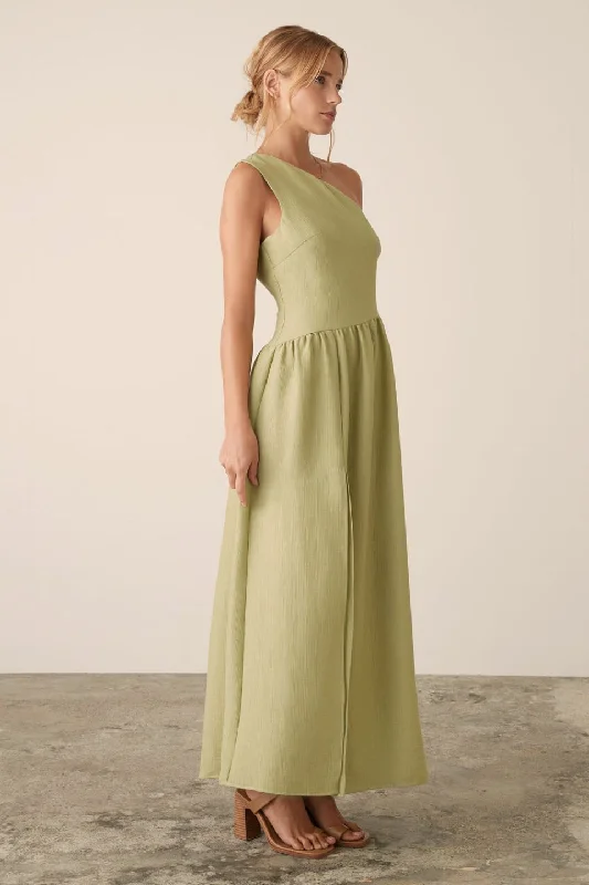 Palazzo Pistachio One Shoulder Midi Dress