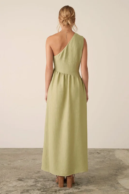 Palazzo Pistachio One Shoulder Midi Dress