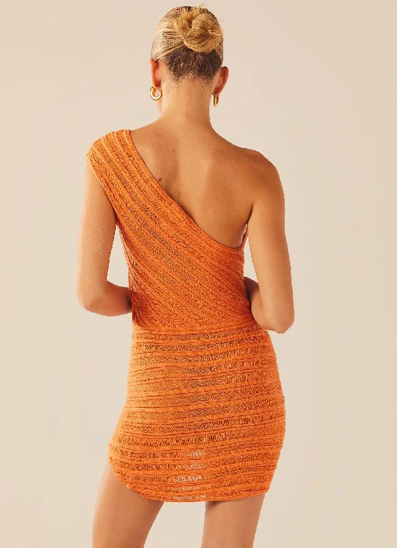 Percilla Ladder Knit Mini Dress - Orange