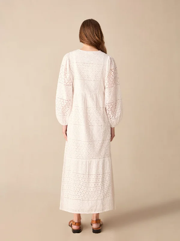 Petite Broderie Mix Midi Dress