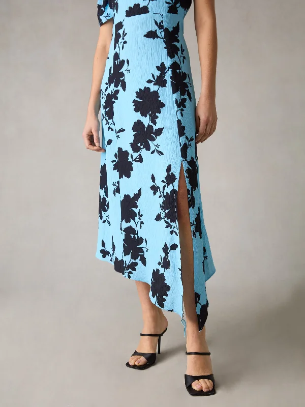 Petite Luna Blue Shadow Floral Print Midi Dress