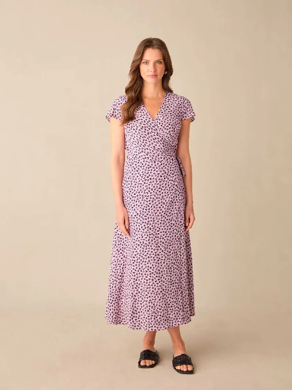 Petite Pink Ditsy Print Wrap Midi Dress