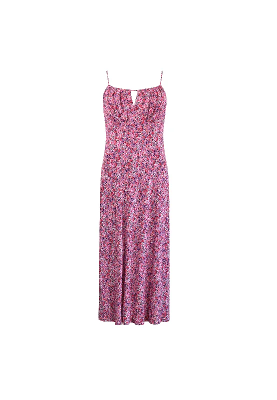 Petite Pink Ditsy Print Keyhole Front Midi Dress