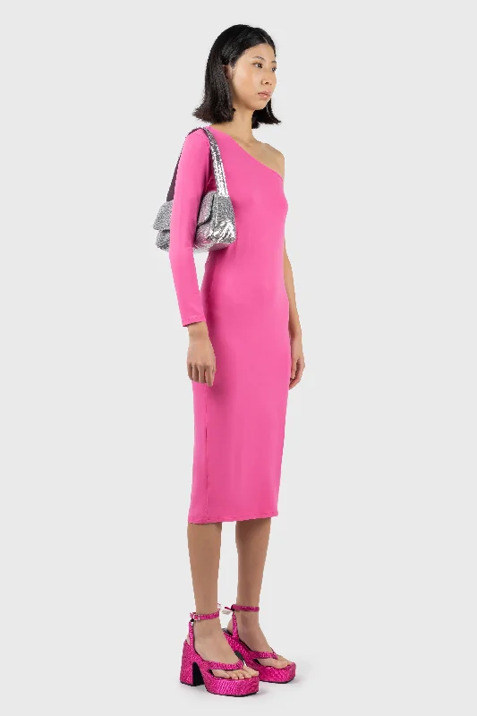 Asymmetric Long Sleeve Midi Dress