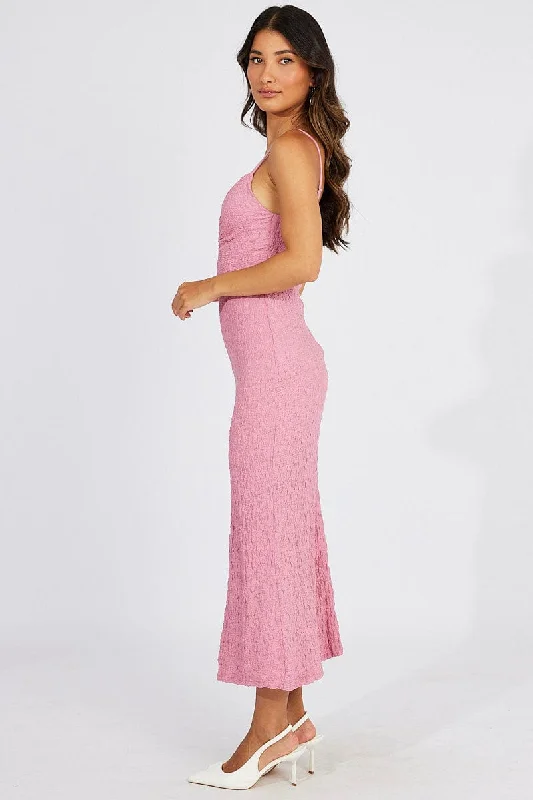 Pink Bodycon Dress Strappy Textured Fabric