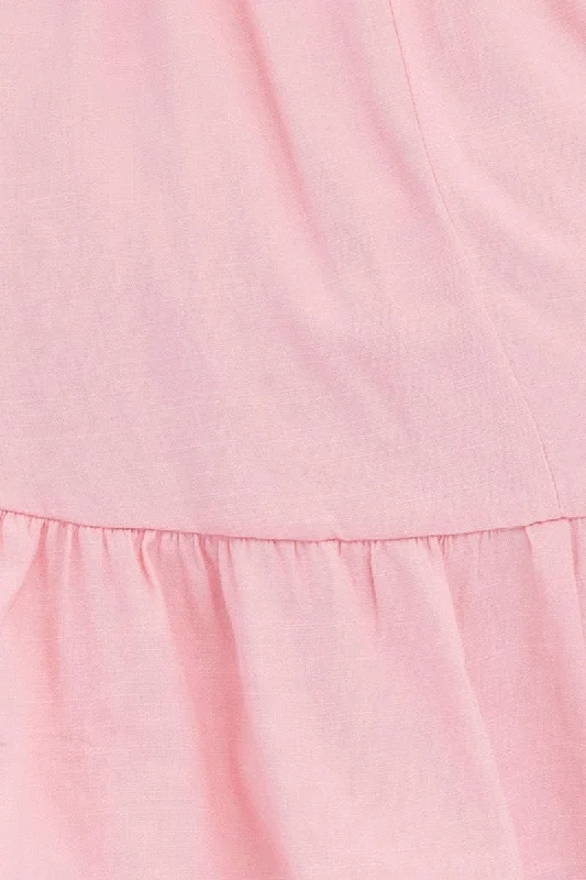 Pink Fit And Flare Dress Short Sleeve Mini