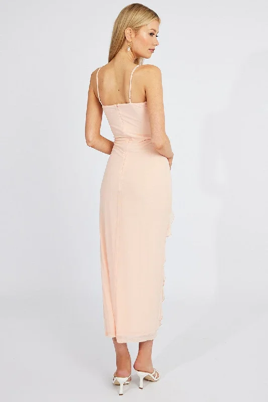 Pink Maxi Dress Frilled Mesh