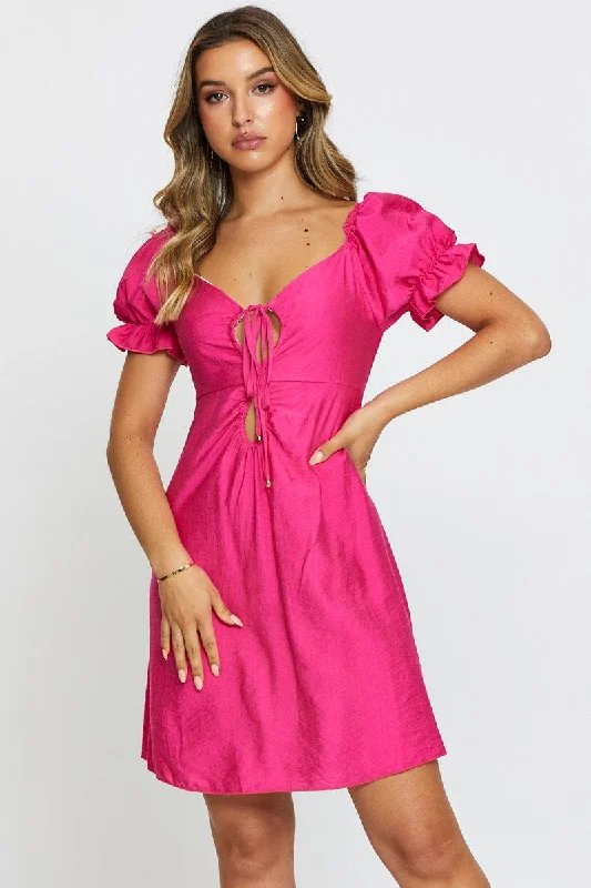 Pink Mini Dress Short Sleeve