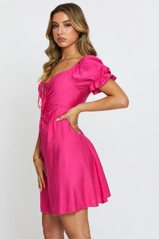 Pink Mini Dress Short Sleeve