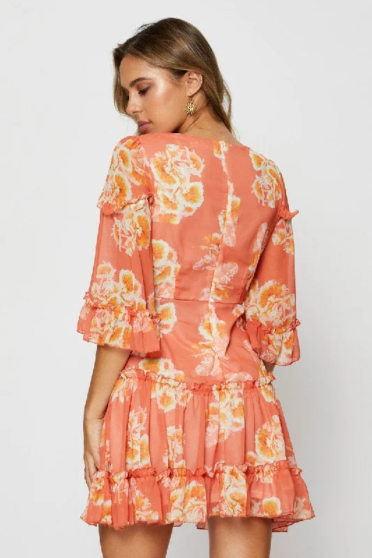 Print Mini Dress Long Sleeve