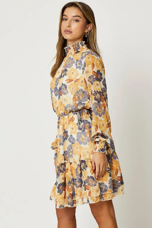 Print Mini Dress Long Sleeve Evening