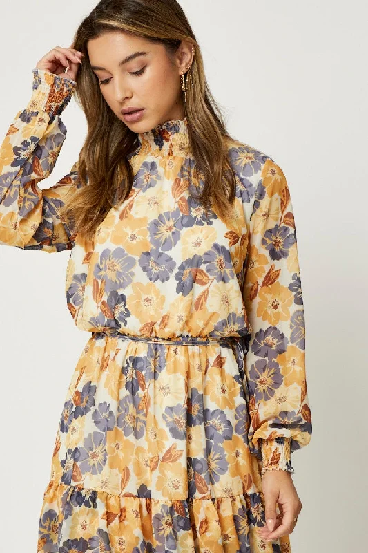 Print Mini Dress Long Sleeve Evening